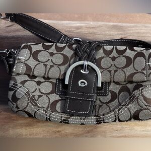 Coach Brown Signature Shoulder Bag/ detachable clutch